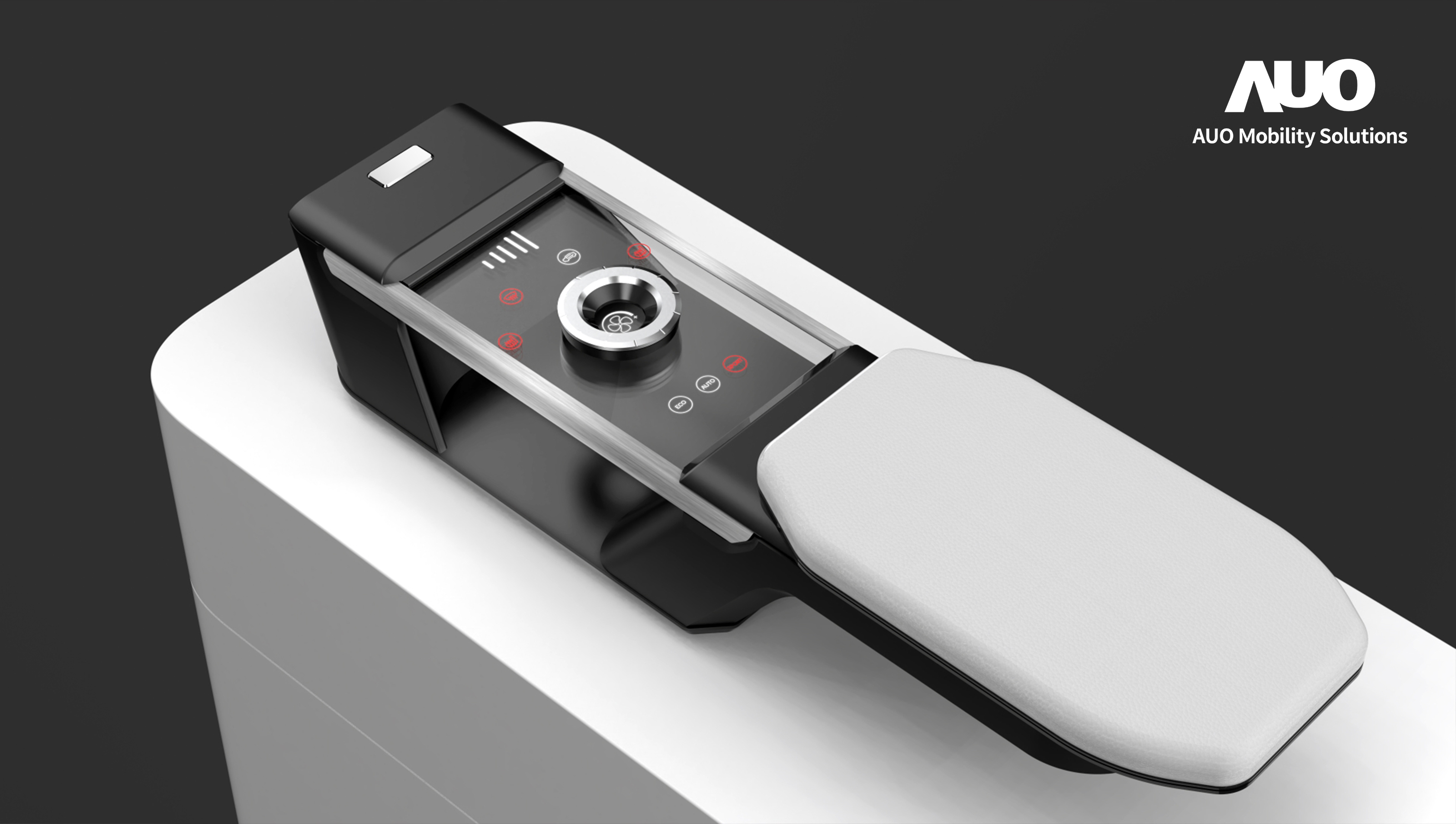 友達智慧移動全新發表INVISY隱形科技系列，CrystalSense Console以最簡約的機構設計，提供直覺控制的主動觸覺回饋與壓力感測，並且動態呈現、僅在需要時顯示，打造未來座艙的極致互動體驗。