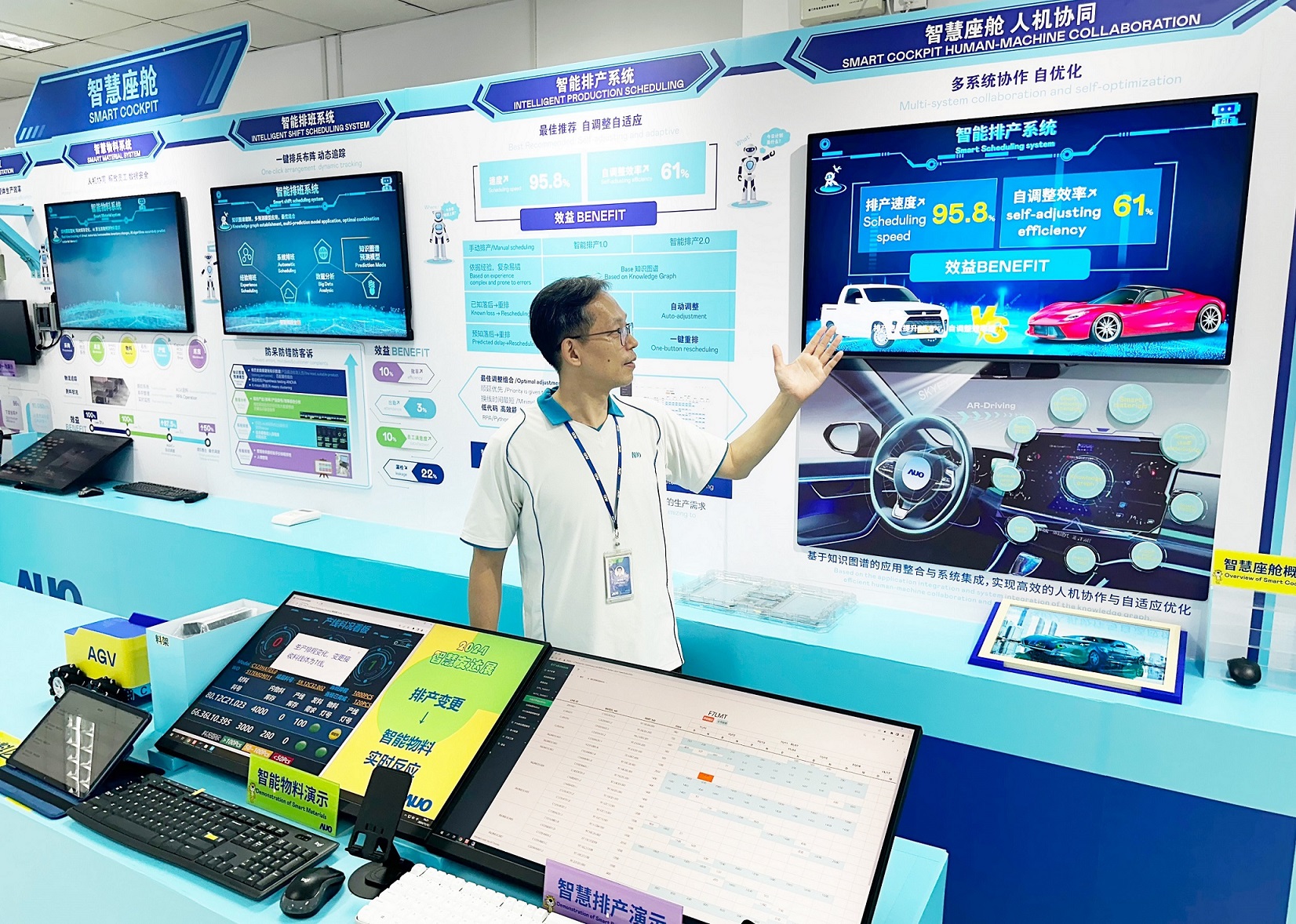 友達廈門將5G+ABC技術串聯生產管理全流程，打通研發、採購、生管、製程、設備、品質等產品全生命週期製造流程，完成數位化設計、智慧供應鏈、智慧座艙、全流程設備管理、資料驅動優化、智慧線上檢測、智慧品管等自我調整生產模式升級